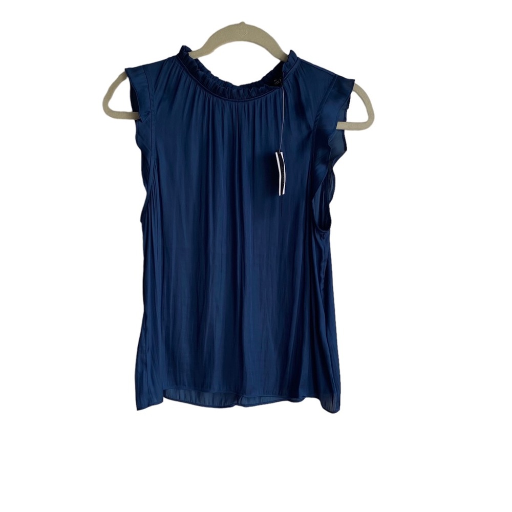 Banana Republic Navy Ruffle Neck Sleeveless Top